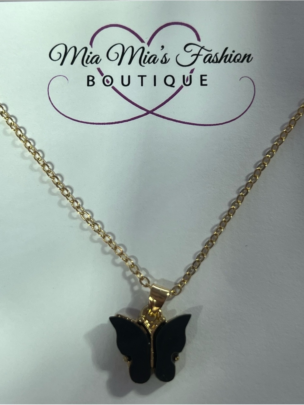 Stainless steel Butterfly Necklace with Black Enamel